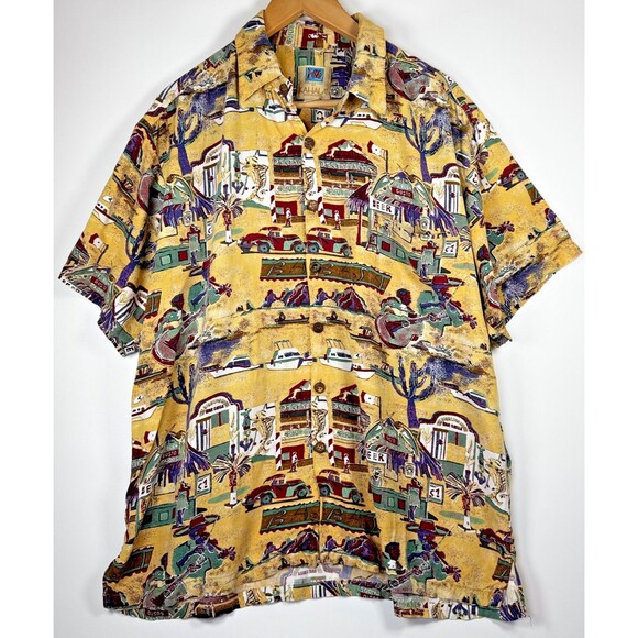 Vintage AVI Collection Kahala Hawaiian Shirt Large Yellow Baja Mexico Tacos Beer - Picture 1 of 15